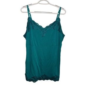 Lane Bryant Teal Green Lace Trim Cami Top Plus Size 18/20 Adjustable Straps
